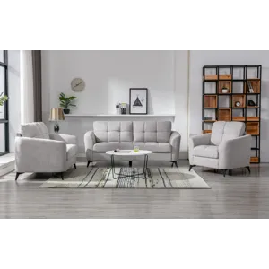 Callie - Woven Fabric Living Room Sofa, Loveseat, Chair (Set of 3) - Light Gray