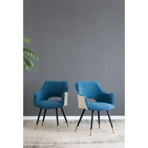 Fabric Side Chair, Living Room Bedroom Kitchen Vanity Accent Chair (Set of 2) - Blue