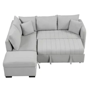 L-Shaped Sectional Pull Out Sofa Bed Sleeper Sofa With Two USB Ports, Two Power Sockets And A Movabl