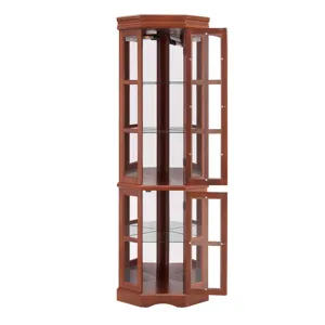 Corner Curio Cabinet With 5 Shelves And Lighting System (E26 Light Bulb Not Included) - Walnut