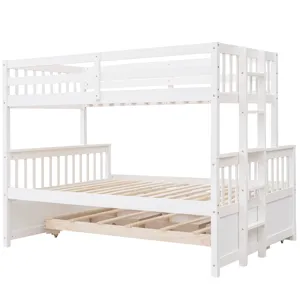 Twin Over Full Bunk Bed With Twin Size Trundle, Separable Bunk Bed With Drawers For Bedroom - White