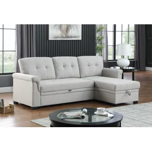 Lucca - Linen Reversible Sleeper Sectional Sofa With Storage Chaise - Light Gray