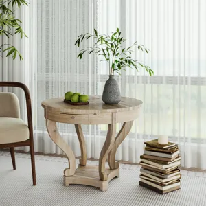 Curved Legs Farmhouse Style Small Size Round Dining Table End Table Side Table Coffee Table For Dine