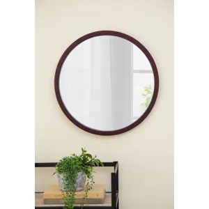 Circle Wall Mirror With Wooden Frame And Walnut Finish, Wall Mirror For Living Room Dining Room - Br