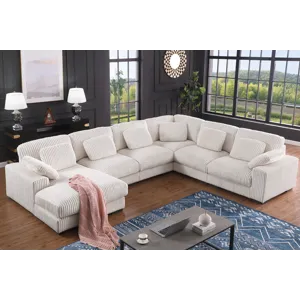 Nadine - 155.5\"W Beige Corduroy Corner Sectional Sofa With Left-Facing Chaise