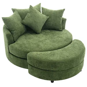 360° Swivel Accent Barrel Chair With Storage Ottoman & 4 Pillows, Modern Chenille Leisure Chair Roun