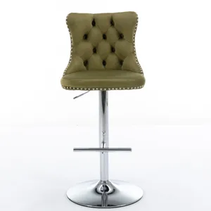Swivel Velvet Barstools Adjusatble Seat Height From 25-33\", Modern Upholstered Chrome Base Bar Stoo