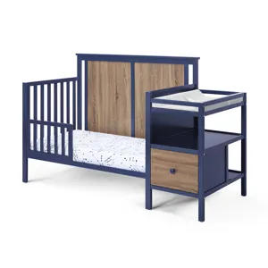 Connelly - 4-in-1 Crib and Changer Combo - Midnight Blue/Vintage Walnut