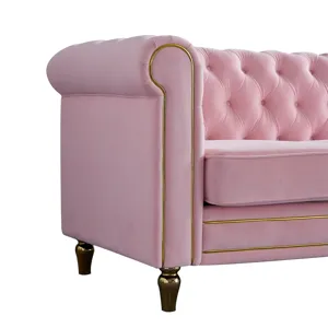 Chesterfield - Velvet Sofa 84.65\" For Living Room - Pink