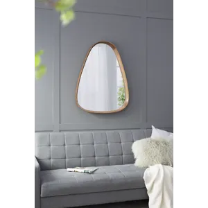 Irrgeular Mirror With Wood Frame, Wall Mirror For Living Room Bathroom Entryway - Brown