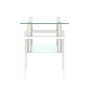 Modern Tempered Glass Tea Table, End Square Table For Living Room - Transparent / White