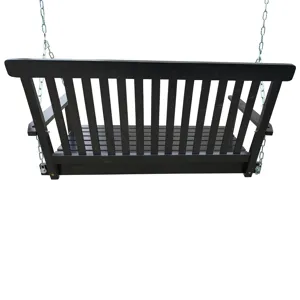 Front Porch Swing With Armrests For Outdoor Patio, Garden Yard, Backyard Or Sunroom - Black