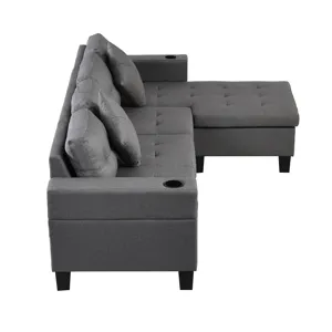Sectional Sofa Set For Living Room With L Shape Chaise Lounge, Cup Holder And Left Or Right Hand Cha