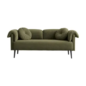 Modern Lamb Wool Sofa With Decorative Throw Pillows For Small Spaces - Emerald