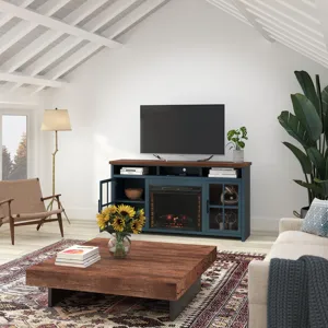 Nantucket - 74" Fireplace TV Stand - Blue Denim / Whiskey