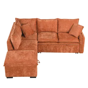 Convertible Sofa Bed Sectional Sofa Sleeper L-Shaped Sofa With A Storage Ottoman, Two Pillows, Two P