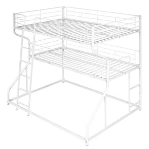 Full Long Over Twin Long Over Queen Size Triple Bunk Bed With Long And Short Ladder - White
