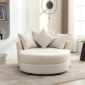 360° Swivel Accent Barrel Chair With Storage Ottoman & 4 Pillows, Modern Chenille Leisure Chair Round Accent For Living Room - Cream