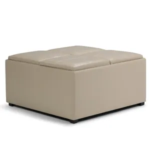 Avalon - Square Coffee Table Storage Ottoman - Satin Cream