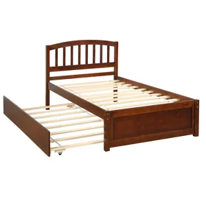 Twin Size Platform Bed Wood Bed Frame With Trundle Walnut