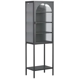 Metal Glass Door Display Storage Cabinet, 5 Tier Cube Bookshelf Storage Cabinet With 3 Adjustable Sh