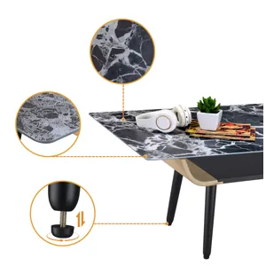 Landon - Table With Glass Black Marble Texture Top And Bent Wood Design - Coffee