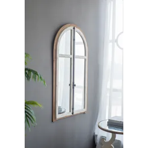 Arch Wood Wall Mirror - Brown Antique White