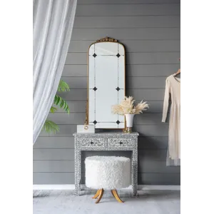 Antique Arched Mirror With Metal Frame, Full Length Mirror For Living Room Bathroom Entryway - Gold