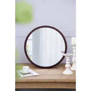 Circle Wall Mirror With Wooden Frame And Walnut Finish, Wall Mirror For Living Room Dining Room - Br