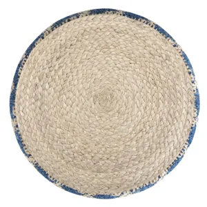 Edgeley - Round Pouf - Classic Blue / Natural