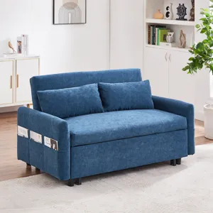 Pull Out Sleep Sofa Bed Loveseats Sofa Couch With Adjsutable Backrest, Storage Pockets, 2 Soft Pillo