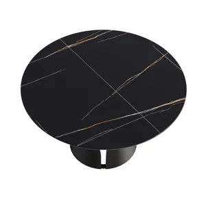 Modern Artificial Stone Round Carbon Steel Base Dining Table, Can Accommodate 6 People - Black
