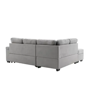 Sleeper Sectional Sofa, L-Shape Corner Couch Sofa - Bed With Storage Ottoman & Hidden Arm Storage & 