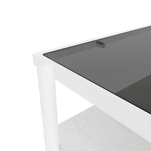 Rectangle Coffee Table With Tempered Glass Top And White Legs, Modern Table For Living Room - Gray