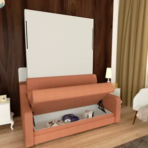 Morden Deisgn Vertical Murphy Bed With Sofa For Bedroom Or Guestroom White Wall Bed Space Saving Hid