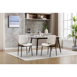 Dining Chairs (Set of 2) Mid-Century Modern Retro Faux Leather Chair With Bentwood Upholstered Seat 