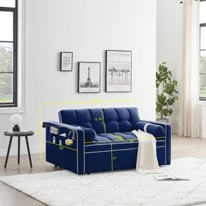 Modern Convertible Sleeper Sofa Couch With Pull Out Bed With Pillows & Side Pockets For Small Space,