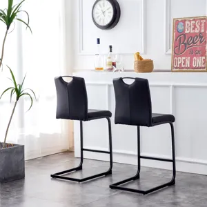 PU Chair Barstool Dining Counter Height Chair (Set of 2) - Black