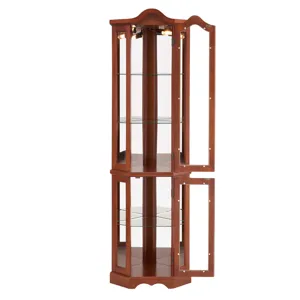 Corner Curio Cabinet With Lights, Adjustable Tempered Glass Shelves, Mirrored Back, Display Cabinet 