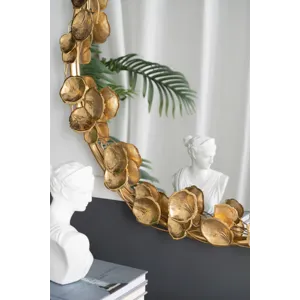 Round Metal Wall Mirror With Leaf Accents, Modern Decor Mirror For Living Room Entryway Hallway - Go