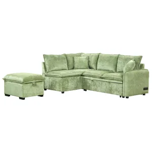 Convertible Sofa Bed Sectional Sofa Sleeper L-Shaped Sofa With A Storage Ottoman, Two Pillows, Two P