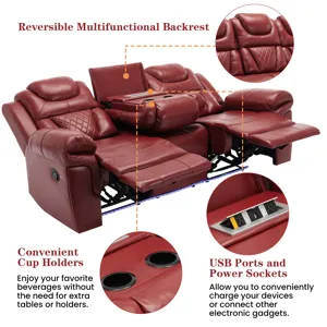 3 Pieces Recliner Sofa Sets Home Theater Seating Manual Recliner Chair With Center Console And Led L