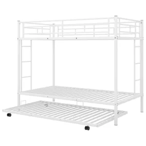 Twin Over Twin Bunk Bed With Trundle - White
