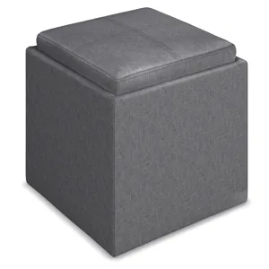 Rockwood - Cube Storage Ottoman with Tray - Slate Grey