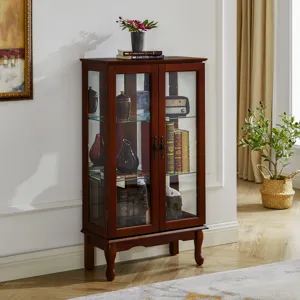 Curio Cabinet Lighted Curio Diapaly Cabinet With Adjustable Shelves And Mirrored Back Panel, Tempere