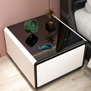 Modern Smart Side Table With Built-In Fridge, Wireless Charging, Temperature Control, Power Socket, 