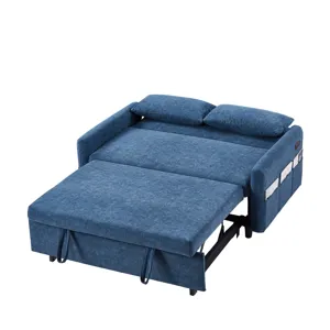 Pull Out Sleep Sofa Bed Loveseats Sofa Couch With Adjsutable Backrest, Storage Pockets, 2 Soft Pillo