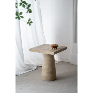 Square Side Table With Pedestal Base - Cream