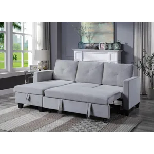 Nova - Velvet Reversible Sleeper Sectional Sofa With Storage Chaise - Light Gray