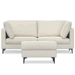 Ava - 76\" Mid Century Sofa with Ottoman Set - Cream
